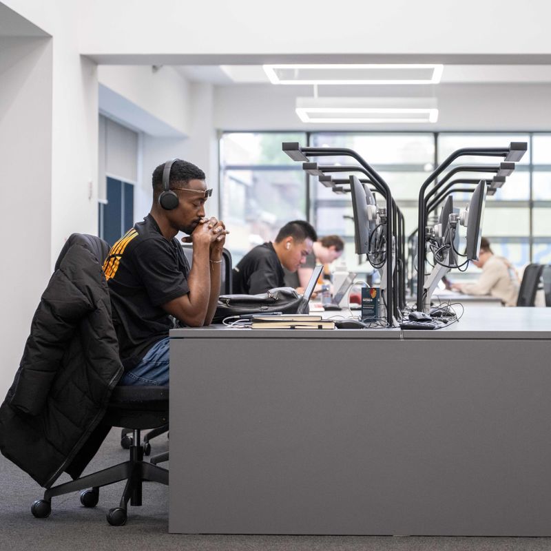 Student at a computer studying