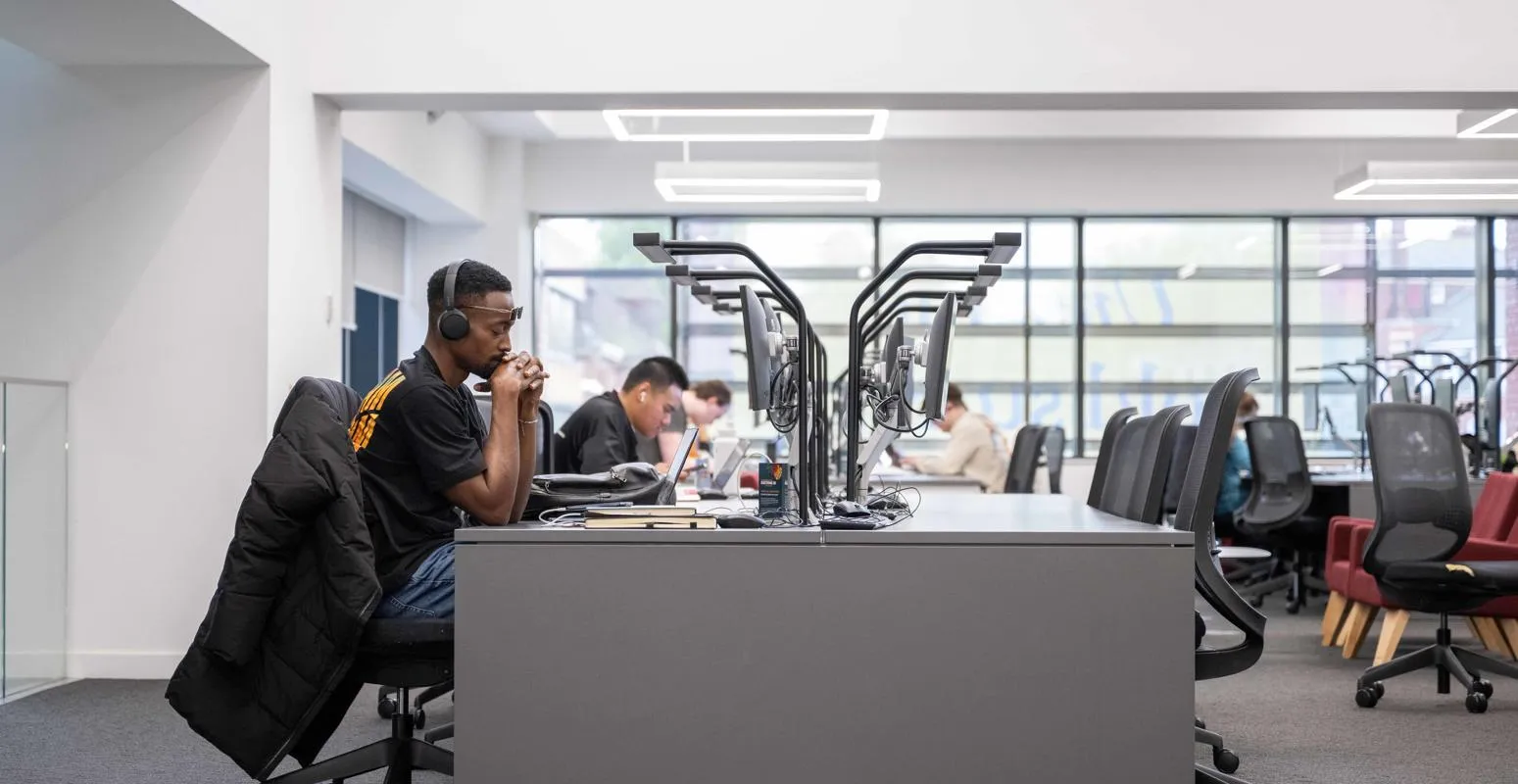 Student at a computer studying
