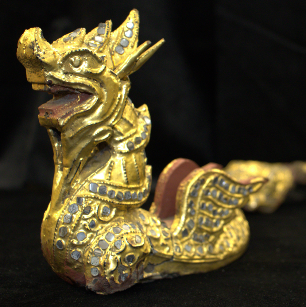 Carved and gilded water dragon from Myanmar.